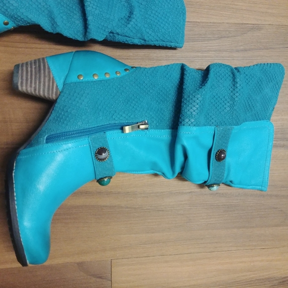 L'artiste Spring Step Boots Genuine Leather Promenade Turquoise Blue Green LNWB - Picture 6 of 13